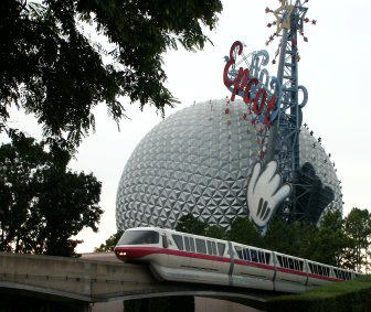 Monorail and Spaceship Earth in Epcot